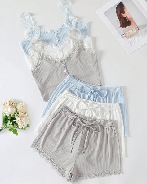 ✨Pre-order only, S(8) - XL(16)✨ Cute Feminine Pajamas, Cute Pjs Set, Sleepover Matching Pajamas, Pj Sets Women, Cute Lingere, Pajama Aesthetic, Sleepover Pjs, Sleep Fashion, Pyjamas Summer