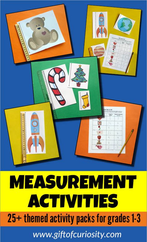 This pack of 25+ themed measurement activities for children in grades 1-3 helps children practice measuring objects in either inches or centimeters. Plus, after recording their measurements on the included worksheet, children sort the objects by height. So many great math skills in one engaging activity! #giftofcuriosity #measurement #math #STEM #STEAM #printables #1stgrade #2ndgrade #3rdgrade || Gift of Curiosity Kindergarten Measurement Activities, Fun Games For Toddlers, Measurement Kindergarten, Steam Kids, Primary Writing, Play Based Learning Activities, Measurement Activities, Math Activities For Kids, Math Stem