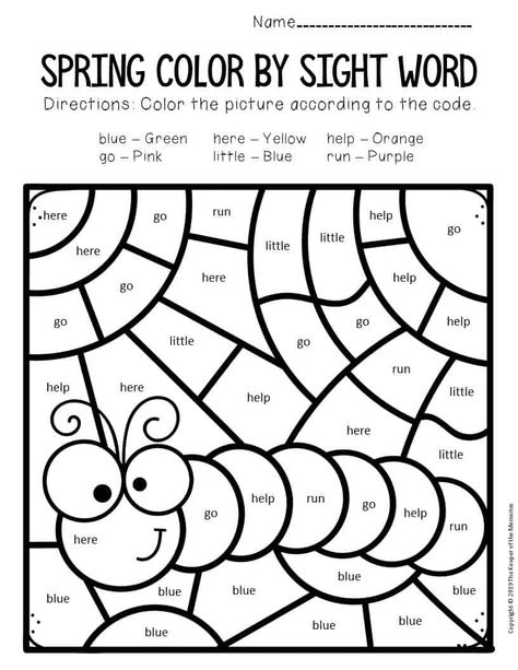 Sight Word Coloring Pages Free, Spring Worksheets Preschool, Word Coloring Pages, Color By Sight Word, Spring Worksheet, Preschool Sight Words, Sight Word Coloring, Kindergarten Colors, Spring Kindergarten