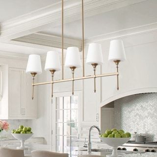 Modern Gold 5-Light Kitchen Island Chandelier with Milky White Glass Shades - Bed Bath & Beyond - 39476703 White Gold Kitchen Ideas, Small Kitchen Island Lighting, Lighting Over Kitchen Island, Island Lighting Kitchen, Kitchen Island Lighting Ideas, Kitchen Bar Lighting, Dream Building, Lights Over Kitchen Island, Kitchen Island Lights