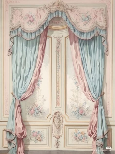 Marie Antoinette Color Palette, Bridgerton Aesthetic Decor, Rococo Room Decor, Ever After High Bedroom, Marie Antoinette Aesthetic Bedroom, Pastel Victorian Aesthetic, Bridgerton Bedroom Aesthetic, Soft Victorian Aesthetic, Rococo Interior Design