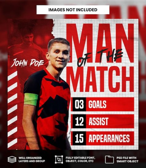 Red football sport man of the match with... | Premium Psd #Freepik #psd #facebook Man Of The Match Football, Torn Paper Effect, Paper Effect, Sports Flags, Sports Design Inspiration, Free Football, Man Of The Match, Starting Line, Birthday Posts