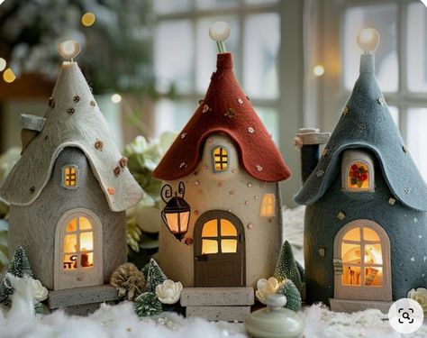 Night Lamp Bedroom, 3d Tiskárna, Felt House, Clay Fairy House, Needle Felted Christmas, Bedroom Night Light, Pottery Houses, Clay Fairies, Clay Houses