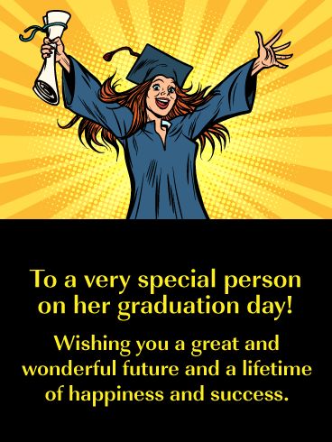 Graduating is a momentous occasion, and this greeting card reflects just how big this special day really is. It showcases a girl who looks very excited that she is graduating. The bright yellow light looks terrific and represents her happy future. Let her know that you wish her a great and wonderful future with this awesome graduation card today! It will mean so much to her. Happy Graduation Quotes, Graduation Congratulations Quotes, English Certificate, Happy Graduation Card, Congrats Wishes, Graduation Card Sayings, Easy Graduation Gifts, Graduation Greeting Cards, Congratulation Graduation