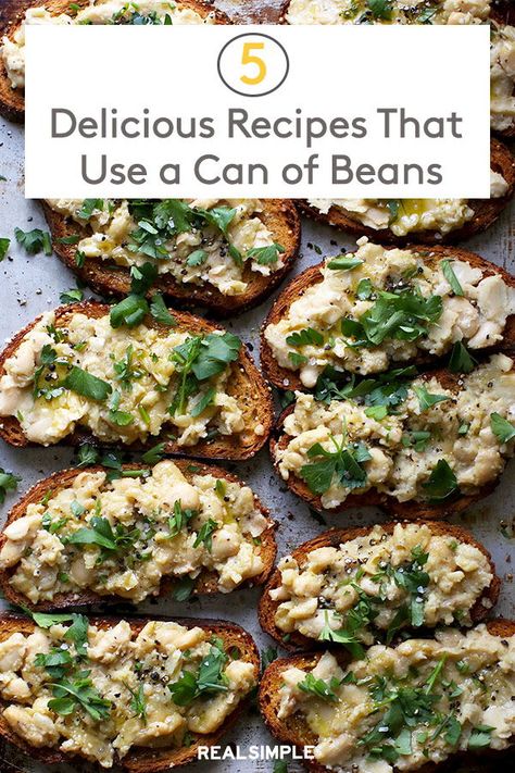 5 Delicious Recipes That Start With a Can of Beans | Click here for the best dinner recipes that use canned beans like protein-packed pintos, cannellini, or black beans. Canned beans are convenient, satisfying, and affordable pantry essentials that make delicious, healthy recipes. #recipes #recipeideas #realsimple #fastrecipes #quickrecipe #weeknight Adding Beans To Your Diet, Corn And Bean Recipes, Wic Recipes Ideas Dinners, Can Beans Recipe, Meals With Beans Dinners, Recipes Using Canned Beans, Canned Beans Recipe Ideas, Recipes With Canned Beans, Canned Bean Recipes