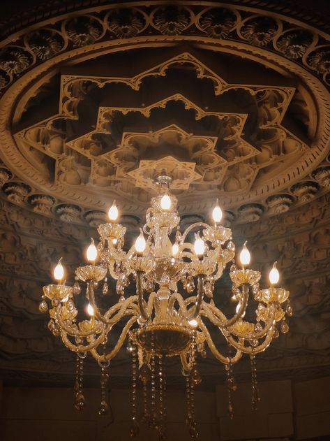 Indian chandelier and ceiling carvings Indian Royalty Aesthetic Interior, Indian Royals Aesthetic, Royal Chandelier Aesthetic, Royal Indian Wedding Aesthetic, Royal Aesthetic Indian, Indian Royal Aesthetic, Royal Indian Aesthetic, Indian Royalty Aesthetic, Lucknow Airport