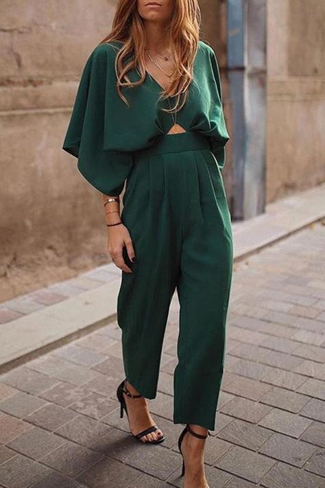 Vintage Fashion Casual Plain Falbala Jumpsuit #latestfashiontraditional Outfit Casamiento, Jumpsuit Long, Punk Outfits, Burda Style, Floral Print Maxi Dress, Jumpsuit With Sleeves, Moda Vintage, Maxi Dresses Casual, Head Band