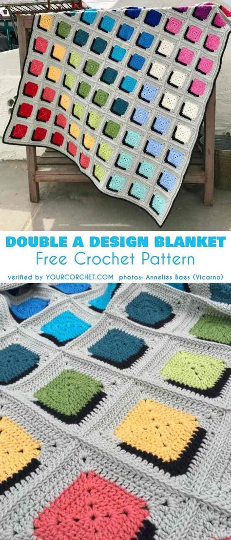 Double A Design 3D Blanket Free Crochet Pattern Knit Afghan, Motifs Granny Square, Knit Patchwork, Afghan Squares, Crocheted Blanket, Confection Au Crochet, Crochet For Beginners Blanket, Patchwork Blanket, Crochet Blanket Afghan