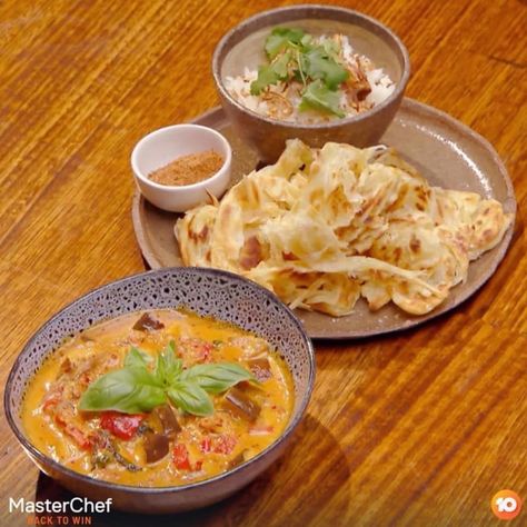 Masterchef Australia 2020 Masterchef Recipes Australian, Red Duck Curry, Gordon Ramsay Dishes, Australia Recipes, Duck Curry, Masterchef Recipes, Roti Canai, Masterchef Australia, Geek Food