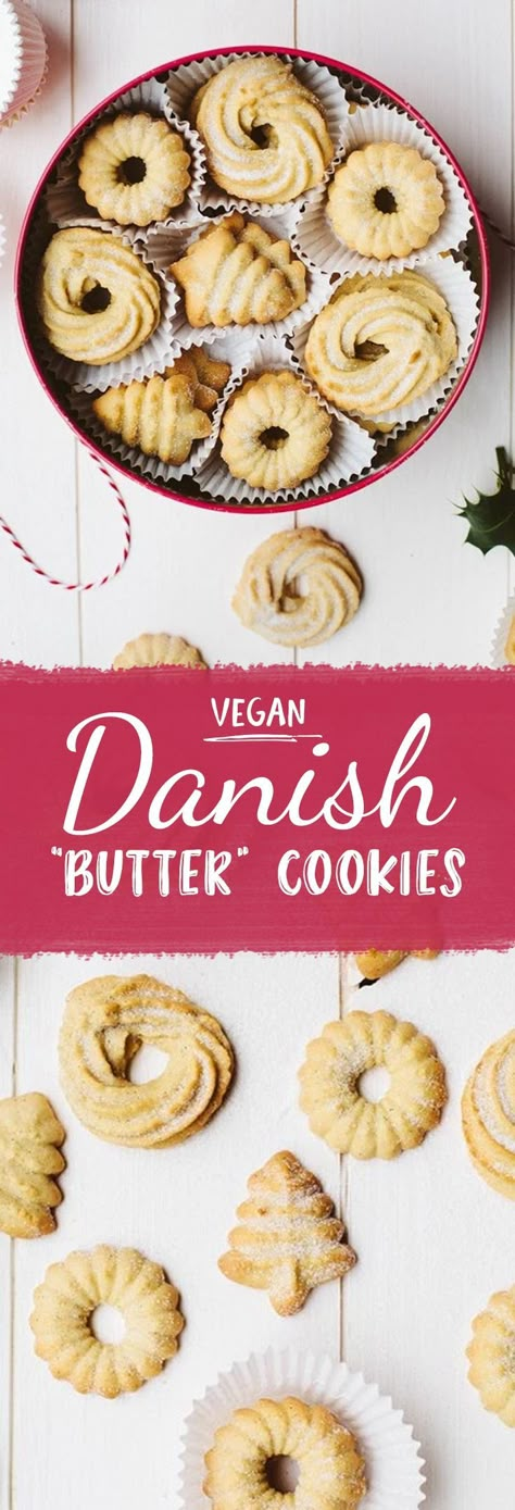 Vegan Danish Butter Cookies Vegan Danish Butter Cookies, Vegan Butter Cookies, Vegan Butter Cookies Recipe, Vegan Danish, Sugar Foods, Patisserie Vegan, Vegan Christmas Cookies, Resepi Biskut, Danish Butter Cookies