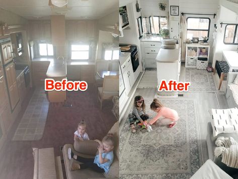 30 before-and-after photos of the most stunning tiny-house renovations Old House Before And After, Luxury Tiny House, Old School Bus, Using A Paint Sprayer, House Before And After, Brick Paneling, Modern Layout, Modern Sink, Tiny House Inspiration