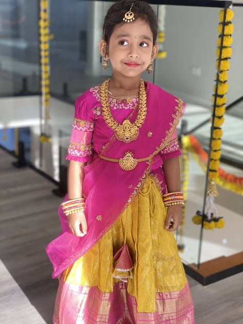 Kids half saree# pattu lehenga #langa voni# Half Saree For Kids, Langa Voni Half Saree, Saree Pattu, Pattu Lehenga, Langa Voni, Indian Dress, Half Saree, Indian Dresses, Lehenga