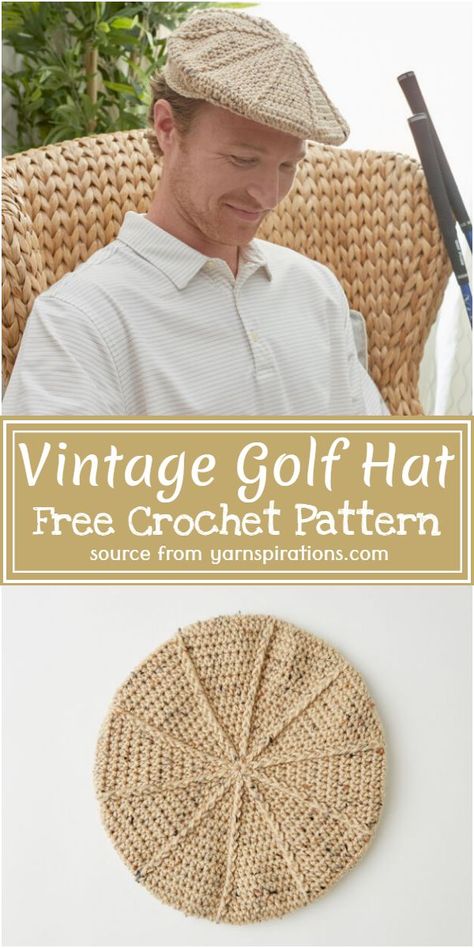 Fantastic Range Of Crochet Vintage Patterns To Add Fun And Usability To Your Wear And Home Decor Crochet Golf Hat Free Pattern, Crochet Man Hat, Crochet Golf Hat, Vintage Bag Pattern, Modern Haken, Crochet Mens Hat, Weaving Knitting, Crochet Men, Easy Crochet Hat