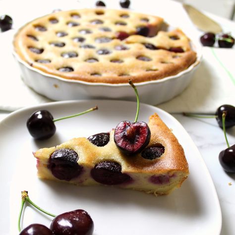 Vegan Cherry Clafoutis - Project Vegan Baking Salted Caramel Chocolate Tart, Easy French Recipes, Clafoutis Recipes, Patisserie Vegan, Cherry Clafoutis, Soy Curls, Christmas Meal, Vegetarian Desserts, Cherry Season