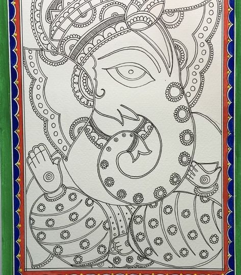 Ganesh Madhubani Painting, Ganesha Madhubani Painting, Madhubani Ganesha, Tikuli Art, Madhubani Paintings Peacock, Ganesha Artwork, Mandala Sketch, Ganesh Art Paintings, Madhubani Paintings