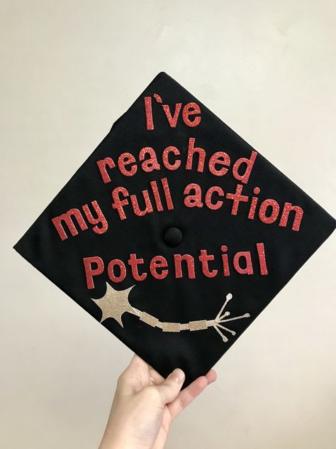 My kinesiology graduation cap! #gradcap #collegegrad #college #kinesiology #prept #physicaltherapy #kines #science #actionpotential #axon #physiology Graduation Caps Ideas, Psychology Graduation Cap, College Decorations, Note Inspiration, Flick Ideas, Grad Cap Ideas, Caps Ideas, Crafts Organization, College Grad Cap Ideas