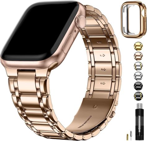 Fullmosa Compatible with Apple Watch Straps 41mm 40mm 38mm Stainless Steel Replacement iWatch Bands with TPU Protective Case for Series 9 8 7 6 5 4 3 2 1 SE, Rose Gold: Amazon.co.uk: Electronics & Photo Apple Watch Nike, Ultra Series, Bracelet Apple Watch, Apple Watch Ultra, Watch Ultra, Apple Watch Faces, Apple Watch 38mm, 38mm Apple Watch Band, Metal Straps