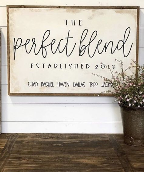 Living Room Signs Quote Farmhouse, Wedding Gift For Blended Family, Blended Family Sign, Blending Family Wedding Ideas, Blended Family Wedding Photos, Blended Family Signs, Blended Family Photos, Kitchen Blackboard, Blended Family Quotes