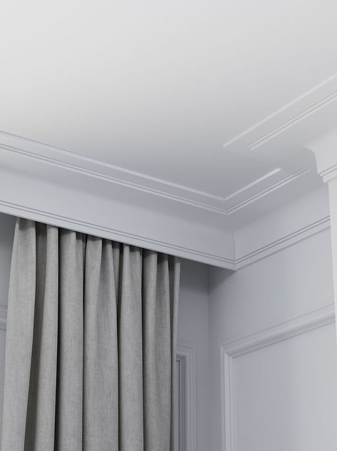 Cornice Curtain Ideas, Bedroom Pelmet Ideas, Modern Pelmet Ideas, Art Deco Cornice, Art Deco Wainscoting, Pelmets Ideas Modern, Modern Cornice Design, Pelmet Ideas Modern, Cornice Design Ceilings