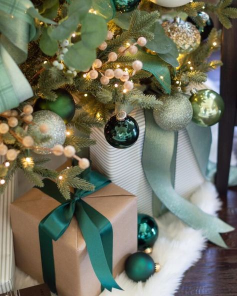 Fake It, Don't Bake It: Stress Free Holiday Hosting - Kelley Nan Decorations For A Green Christmas Tree, Jade Green Christmas Tree, Green Kitchen Christmas Decor, Green And Metallic Christmas Tree, Light Green Christmas Decor, Mint Green Christmas Tree Decorations, Charcuterie Themes, Mint Green Christmas Tree, Green And Gold Tree Topper