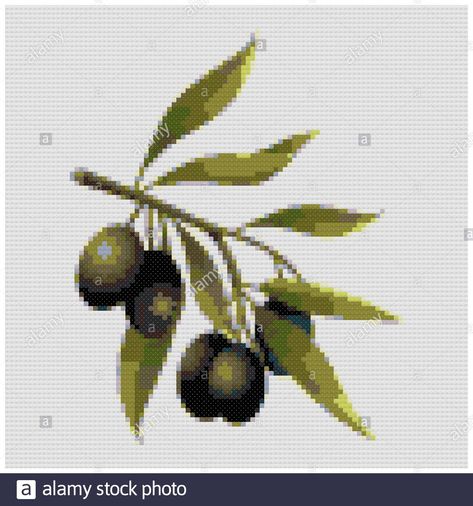 Olive Leaves, Tiny Cross Stitch, Black Olives, Needlework Patterns, White Prints, Olive Leaf, Black Olive, Olive Branch, Stitch Embroidery