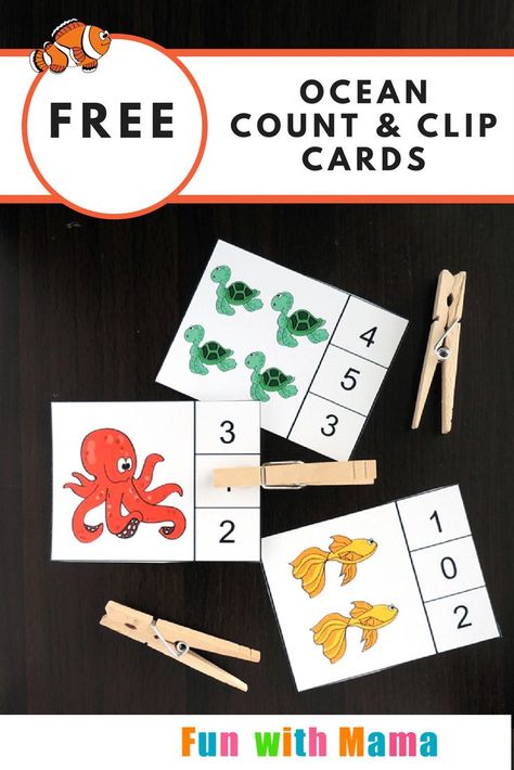 Commotion in the Ocean an ocean counting activity for kids. #freeprintable #counting #numbers #preschool #kindergarten Commotion In The Ocean, Preschool Ocean, Math Rti, Ocean Theme Preschool, Learning Printables, Ocean Activities, Counting Cards, Easy Arts And Crafts, Teaching Children