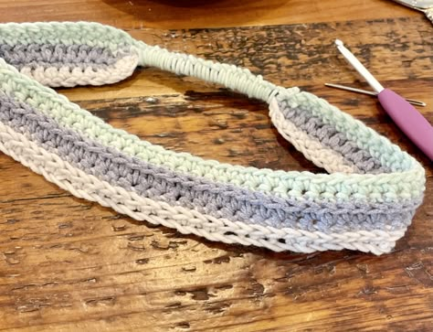 Crochet Sweatband, Easy Crochet Headband For Beginners, Crochet Cotton Headband Free Pattern, Crochet Sweat Band, Crochet Waffle Stitch Headband, Crochet Stretchy Headband, Crochet Elastic Headband, Crochet Headbands With Elastic, Casual Crochet Headband One Size