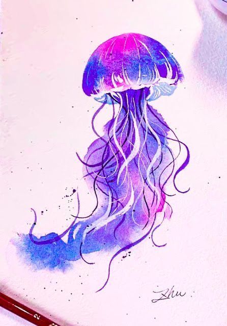 not-given #tattoo #art #jellyfish #tattooed Watercolor Jellyfish Tattoo, Jellyfish Watercolor Painting, Fish Doodles, Trend Tattoos, Tattoo Jellyfish, Sealife Art, Cute Pictures To Draw, Cute Foot Tattoos, Warm And Cold Colours