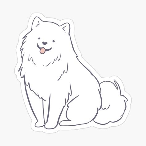 Samoyed Puppy Drawing, Samoyed Drawing Cartoon, Samoyed Dog Drawing, Dog Drawing Anime, Saymond Dogs, Samoyed Illustration, Samoyed Tattoo, Samoyed Drawing, White Dog Illustration