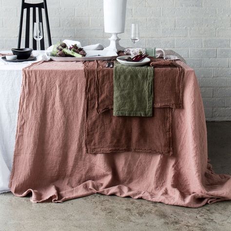 Crafted in Europe from 100% pure linen, our Basix Linen Table Runner is pre-washed to achieve a relaxed, softened textural appeal that works beautifully as a layering piece on any table. The Basix Linen Table Runner in Moro is a softened muted mulberry. Our Basix range of luxury linen European table runners is designed with a wide 2cm (.8"") hem at both ends to offer an elegantly rustic appearance. Create a layered tablescape enriched with texture by pairing your pure linen runner with our Flocc Textured Wedding Table Linens, Layered Table Cloth Ideas, Chicago Condo, Aubergine Colour, Linen Runner, Vendor Table, Wedding Table Linens, Mattress Dimensions, Long Table