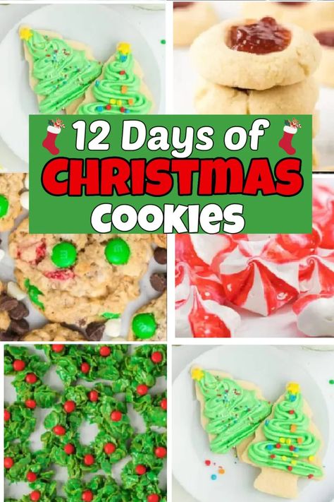 12 Days OF Christmas Cookies - Festive And Fun Recipes 12 Days Of Christmas Food Ideas, Pinwheel Cookies Christmas, 12 Days Of Christmas Cookies, Xmas Cookies Recipes, Christmas Wreath Cookies, Homemade Oreo Cookies, Cream Cheese Cookie Recipe, Peppermint Meringues, Best Gingerbread Cookies