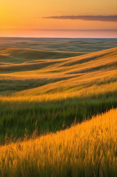 Discover the captivating beauty of the Flint Hills in Kansas. Golden tallgrass prairie stretches as far as the eye can see, with the melodic call of a meadowlark echoing through the air. This image embodies the spirit of the American heartland. #FlintHills #Kansas #TallgrassPrairie Grassy Field Aesthetic, Flint Hills Kansas, Farm Core, Tallgrass Prairie, Flint Hills, Grassy Field, Breathtaking Beauty, The Horizon, Hot Springs