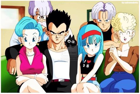 Cute family portrait. Vegeta's family!  Idk how I feel about his short hair tho #dbz Vegeta And Trunks, Dbz Vegeta, Vegeta And Bulma, Dragon Balls, Dragon Ball Wallpapers, Dragon Ball Gt, Dragon Ball Art, Super Saiyan, Anime Dragon Ball