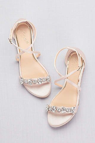 View Satin and Crystal Cross-Strap Flat Sandals JWTESSY Bridal Shoes Flats Sandals, Fashion Sandals Flat, Reception Shoes, Heel Sandals Outfit, Manolo Blahnik Heels, Wedding Shoes Flats, Strappy Sandals Flat, Bridal Shoes Flats, Crystal Cross