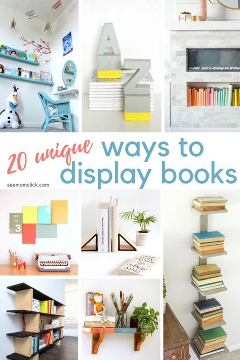 20 Unique Ways to Display Books - See Mom Click®️️ Unique Ways To Display Books, Creative Ways To Display Books, Book Wall Shelves, Book Display Ideas Home, Ways To Display Books, Book Display Ideas, Shelves Design Ideas, Homes Styles, Shelves Decoration