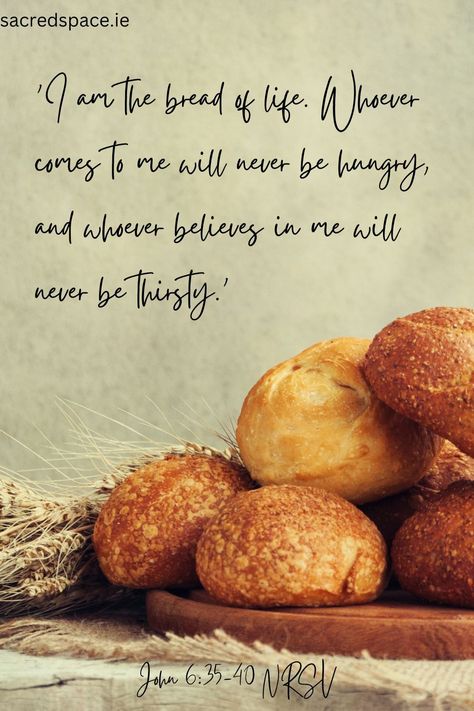 'I am the bread of life. Whoever comes to me will never be hungry, and whoever believes in me will never be thirsty.' John 6:35-40 NRSV I Am The Bread Of Life John 6:35, John 6:35, Bible Reflection, John 6 35, Bread Of Life, Short Prayers, Why Do Men, Daily Prayers, Daily Scripture