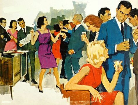 How to Throw an Awesome Holiday Party by FT&V founder Danielle Crittenden Frum 1960s Party, Vintage Cocktails, Christmas Cocktail Party, Holiday Cocktail Party, Mid Century Illustration, Cocktail Sauce, Retro Party, Vintage Party, Holiday Cocktails