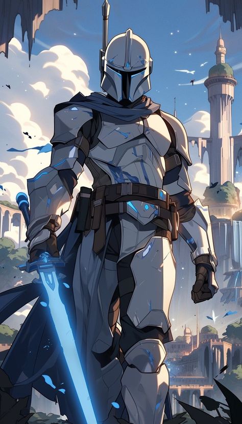 Clone Trooper Knight, Mandalorian Warrior Art, Male Mandolorian Oc, Star Wars Clone Trooper Armor, Captian Rex Fanart, Jedi Knight Male, D&d Cleric Art, Mandalorians Art, Star Wars Fantasy Art