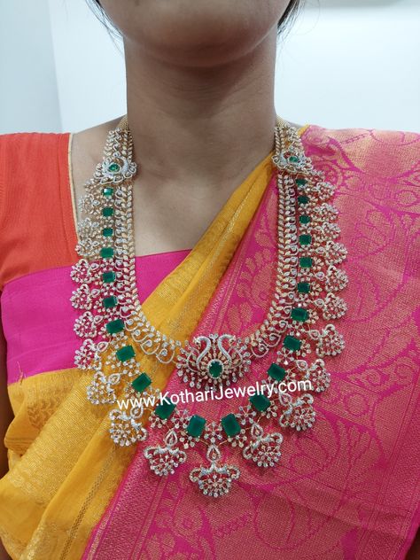 South Indian Bridal Double Layer Diamond Haram 3 Layer Haram Gold, Diamond Necklace And Haram Set, 3 In 1 Diamond Necklace Indian, South Indian Diamond Jewellery, Diamond Jewelry Designs Indian, Layered Diamond Necklace Indian, Layer Diamond Haram, Dimond Neckless Jewelry Indian, Diamond Haram Design