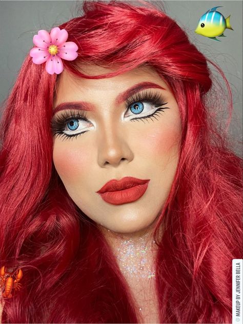 Ariel The Little Mermaid Makeup, Little Mermaid Makeup Looks, Princess Makeup Halloween, Princess Ariel Makeup, Ariel Makeup Look, Ginger Hairstyles, Ariel Halloween, Little Mermaid Makeup, Princesa Ariel Disney