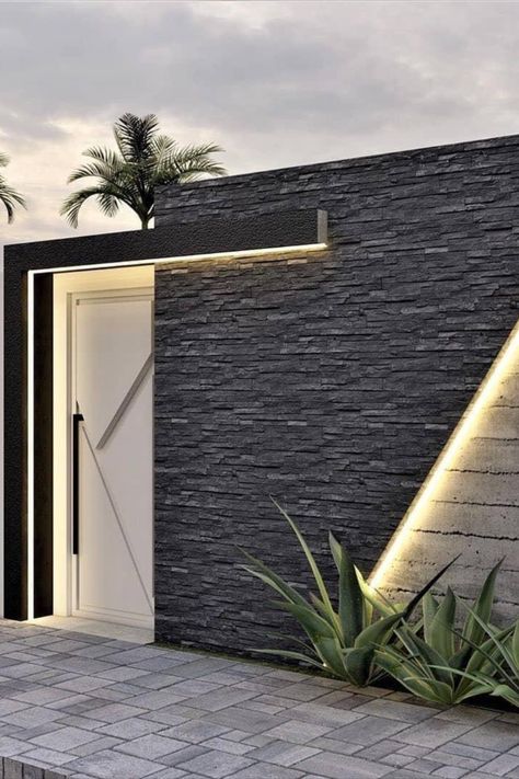 Boundry Wall Design Modern, Muro Exterior Fachada, Boundary Wall Design Exterior, Vstupná Hala, Fence Wall Design, Kolam Koi, House Fence, Compound Wall Design, Detail Arsitektur