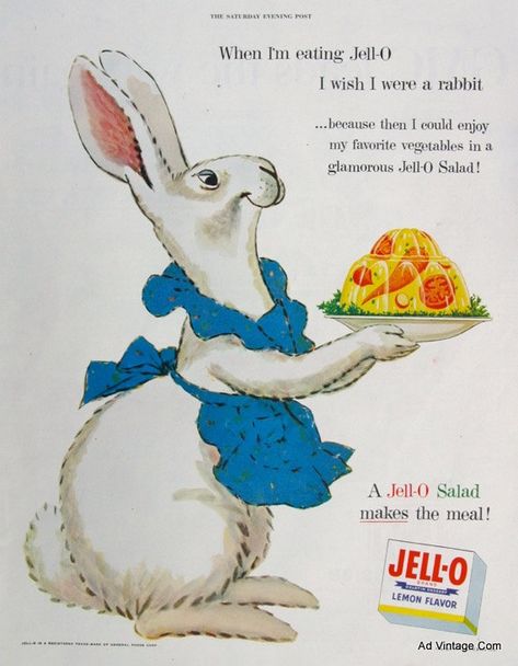 Favorite Vintage Finds of The Week- March 23rd | My So Called Crafty Life Vintage Jello, Rabbit Illustration, Jell O, Old Advertisements, Food Ads, Retro Ads, Retro Recipes, Old Ads, Magazine Ads