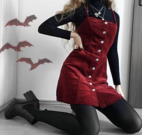 Red Goth Outfits, Red And Black Outfits, Casual Day Outfits, Vintage Grunge, Red Outfit, Grunge Style, Really Cute Outfits, Aesthetic Vintage, Black Tights