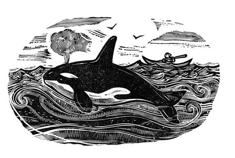 Orca | Kenspeckle Letterpress Linocut Orca, Orca Whale, Lino Art, Duluth Minnesota, Whale Art, Linocut Art, Wood Engraving, Sgraffito, Lino Print