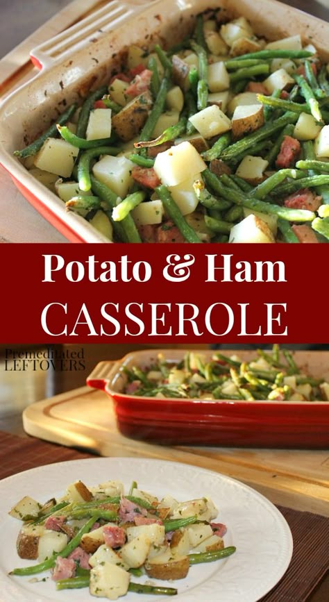 This roasted potato and ham casserole recipe with green beans is easy to make and comes together fast! It can be made with leftover ham and whatever vegetables you have. This ham casserole is a family favorite! Potato And Ham Casserole, Recipe With Green Beans, Ham And Potato Recipes, Ham Recipes Healthy, Healthy Ham, Ham Dinner Recipes, Ham Recipes Crockpot, Ham Casserole Recipes, Potatoes And Ham