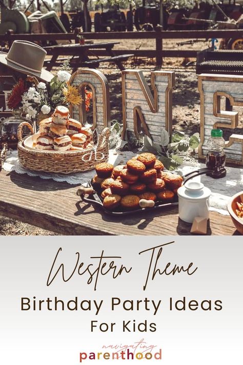 Are you looking for a fun and imaginative way to throw a birthday party? Why not host a Wild West-themed party for your little one! Whether you're hosting the festivities for a baby or school-age kid, this themed event will be sure to create lasting memories. Click here and we'll guide you through all of the best ideas for planning an unforgettable Wild West-themed event for your little one that everyone will be talking about for weeks to come! Follow me for more birthday party ideas for kids! Wild West First Birthday, Western Theme Birthday Party, Wild West Birthday Party, Wild West Birthday, Birthday Party Ideas For Kids, Wild West Theme, Wild West Party, Party Ideas For Kids, Western Birthday