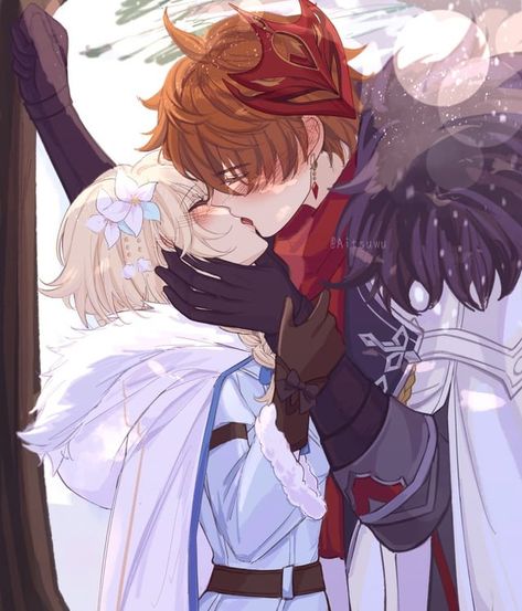 Lumine X Childe, Cute Couple Comics, Cute Anime Profile Pictures, Cute Couple Art, Romantic Art, Human Art, Anime Couples Manga, Anime Kiss, Ship Art