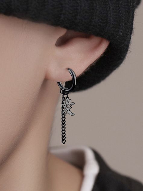 Black Fashionable Collar  Stainless Steel  Drop Earrings Embellished   Men's Fashion Jewelry Men’s Dangle Earring, Dangling Earrings Men, Dangle Earrings Men, Male Earrings, Guys Ear Piercings, Black Earrings Men, Earrings Men, Anime Earrings, Long Chain Earrings