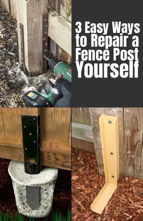 3 Ways to Repair a Fence Post Yourself - Without a Lot of Money, Work or Materials... Fence Repair Wooden, Fix Fence, Fence Repair, No Dig Fence Post, Fence Post Ideas, Fence Post Installation, Fence Post Repair, Concrete Fence Posts, Repair Cracked Concrete