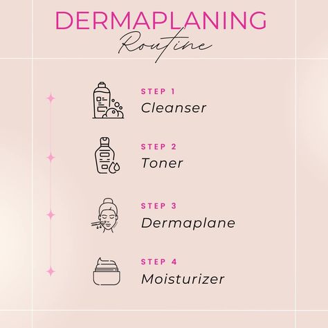 4 Step Dermaplaning Routine Do you remove your facial hair? What's your favorite method? #thePinkPanel #Dermaplaning #Dermaplane #DermaplaningRoutine #DermaplaningTips Dermaplaning At Home Step By Step, How To Dermaplane At Home, Diy Dermaplaning At Home, Dermaplaning Routine, Dermaplaning At Home, Night Routine, Self Care Routine, Facial Hair, Face Care